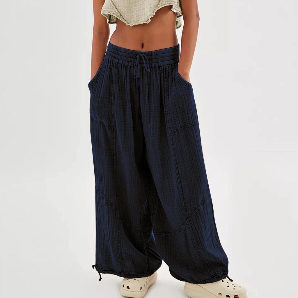 2023 Bestselling Women's Casual Solid Tie-Up Wide Leg Pants with Pockets