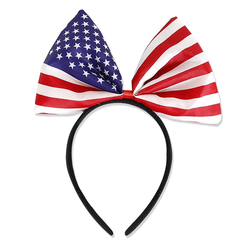 4th of July Headband Independence Day Hair Accessories Patriotic Party Hair Supplies USA Flag Star Design Blue Red Ribbon Stars Hair Decoration Cute