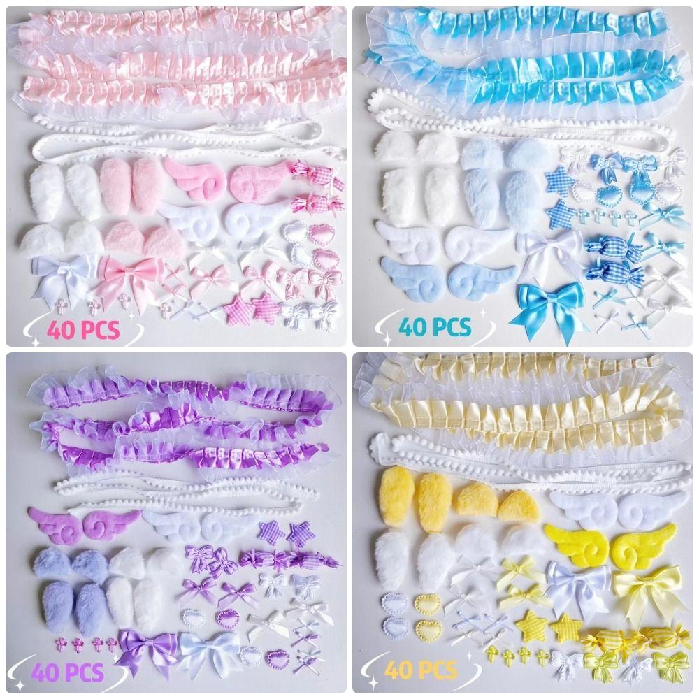 40Pcs/Set Pink Handmade Material Pack Pain Bag Bow Lace Accessories Set Colorful Material Pack Set