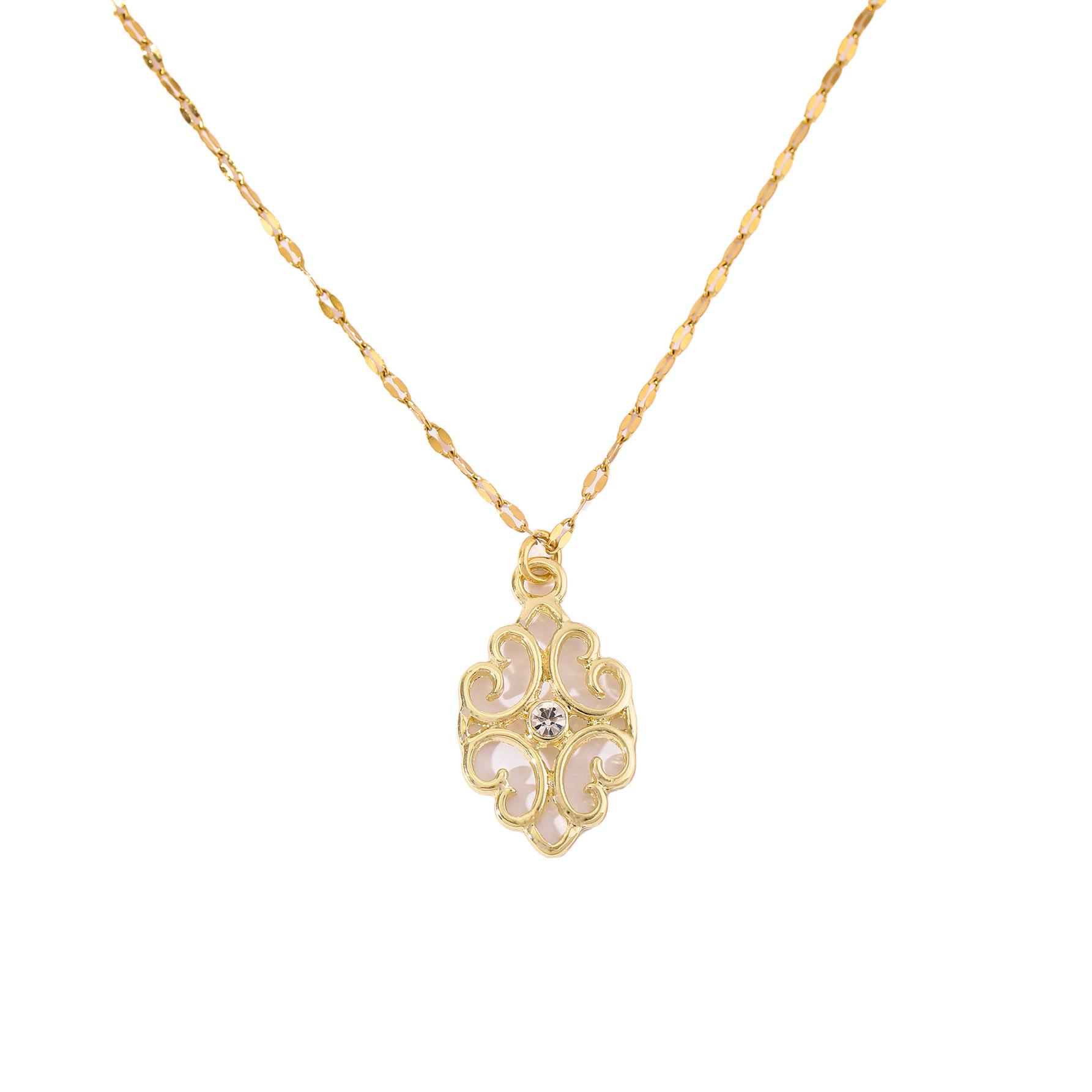 

18K Gold-Plated Stainless Steel Necklace with Zircon Inlay – Chinese National Tide Style 18K