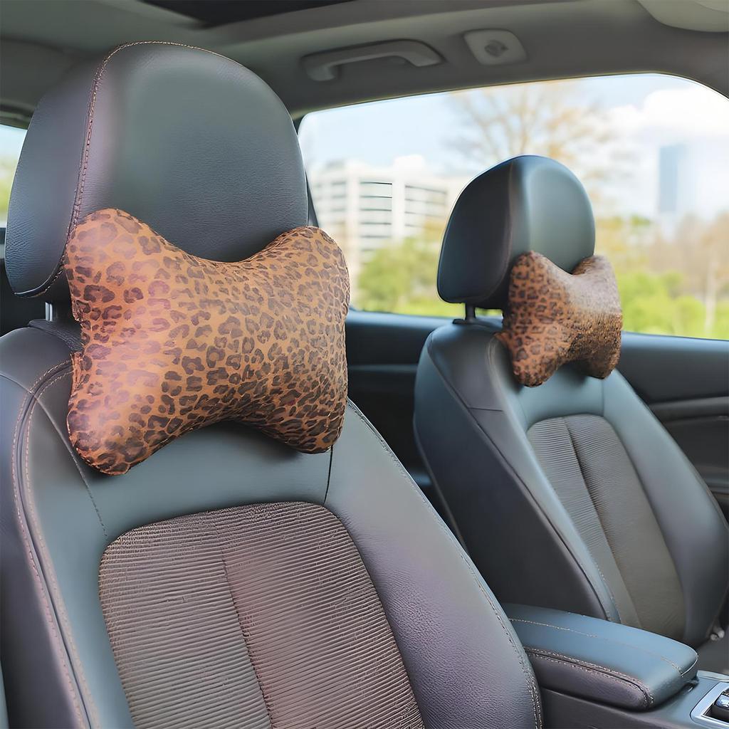 Headrest Pillow For Car 2 Pieces Breathable Vehicle Cushion Leopard Print Car Seat Neck Pillow With Adjustable Strap For Adults