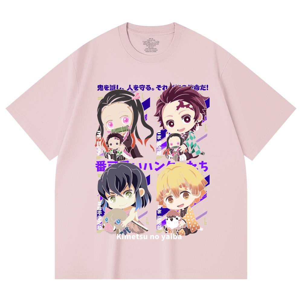 230 Gsm 100% Cotton Demon Slayer V80 Hashiras Chibi Print Unisex Heavy Cotton T Shirt