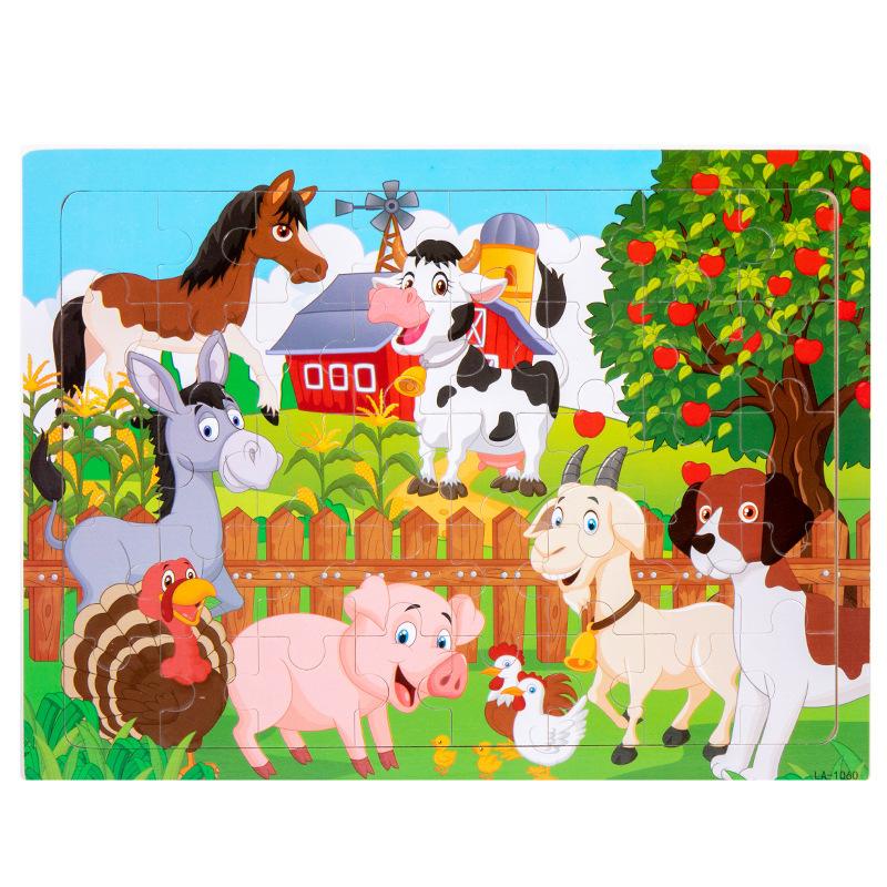 Wooden 40-piece puzzle, children's animal dinosaur cartoon wooden plane puzzle, baby early education educational toys