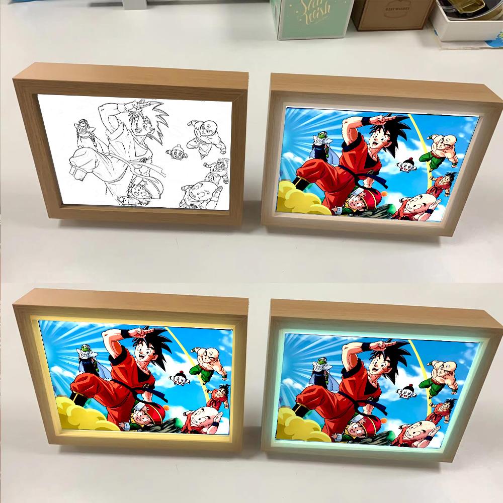 Anime Figure Dragon Ball Light Painting Photo Frame Goku Vegeta Led Night Birthday Bedroom Decor Original Gifts Moon Lamp Round Sensory Compression