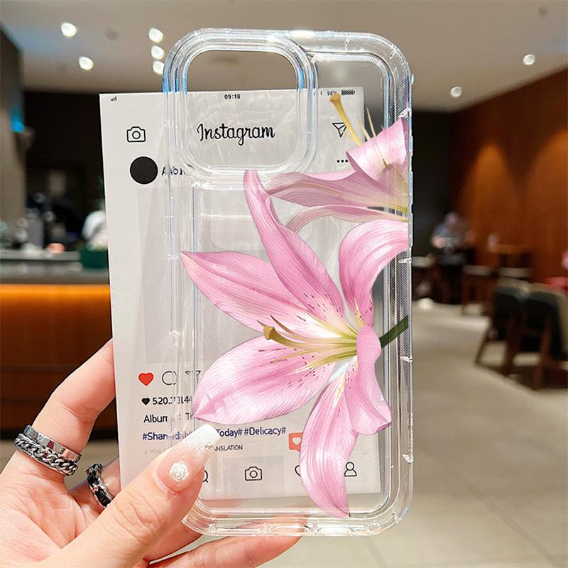 Lily Flower Pattern Phone Case For Samsung Galaxy S26 Ultra S25 S24 S23 S22 Plus S21 FE A14 A35 A55 A54 5G Soft Clear Cover