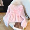 Chic Faux Mink Velvet Sweater: Soft, Sweet, and Elegant with 3D Floral Design for Women - Perfect for Spring and Autumn.