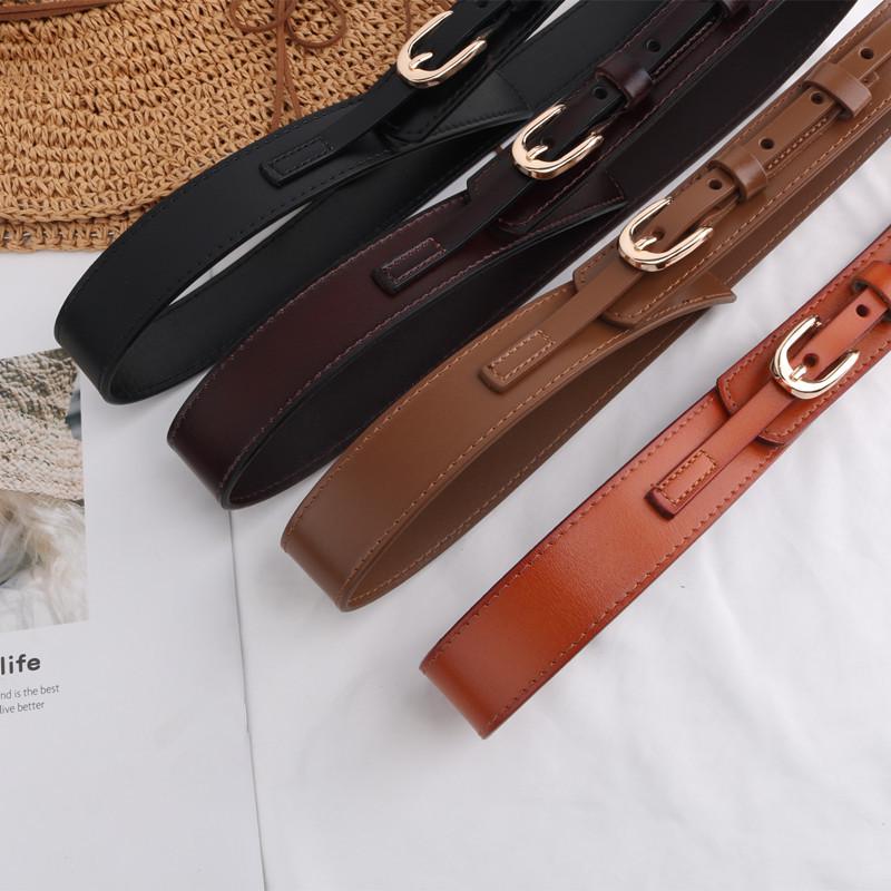 Women's Genuine Leather Oval Pin Buckle Belt for Dresses and Coats