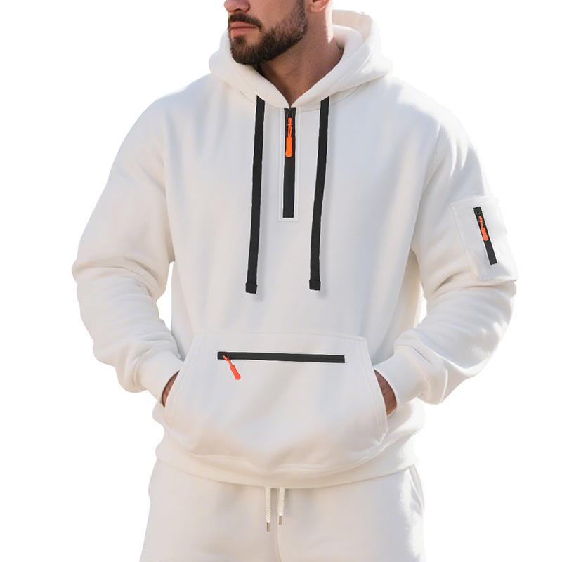 Men's Autumn/Winter Hooded Pullover Sweatshirt with Pockets and Thickened Velvet, Casual Sportswear