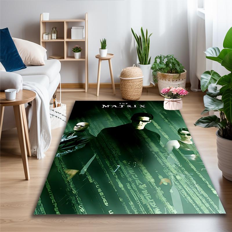 Green Matrix Poster Print Area Rug, Multi-functional Office Chair Sofa Carpet, Easy Clean Carpet for Home and Living Spaces