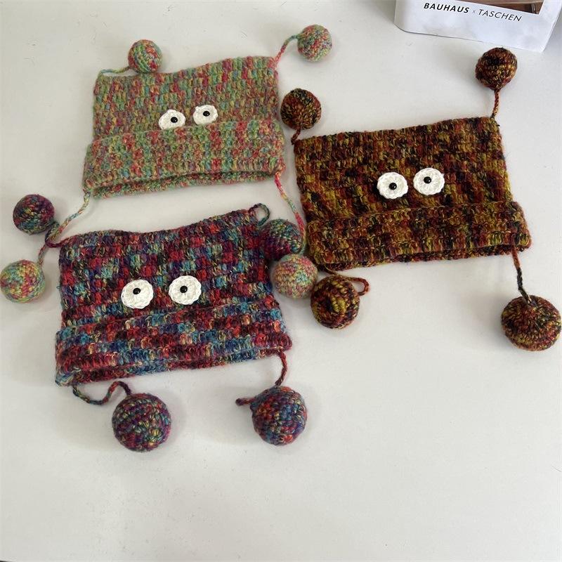 

Cute and funny colored fringed global knitted hat women s autumn and winter cold-proof and warm ear protection hat loose wool hat M（56-58cm） фіолетовий