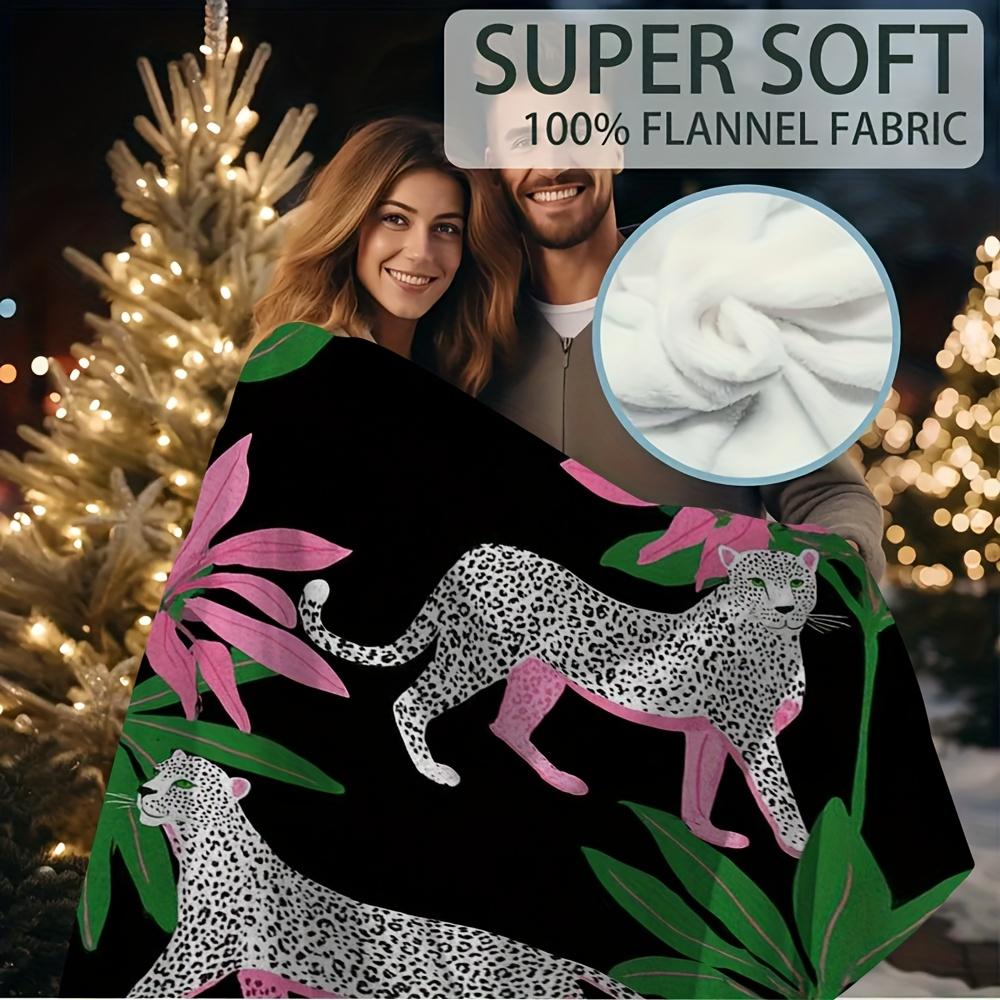 1pc Extra Large Soft Blanket - Leopard Print in Pink, Green & Black - Heavy-Duty Over 100-Yarns Construction - All-Season Couch