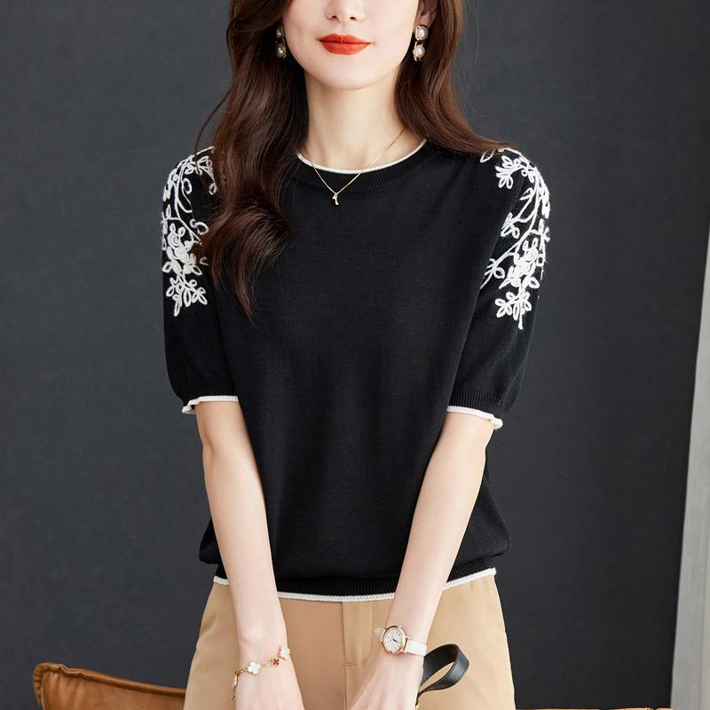 Short Sleeved T-shirt Women's Knitted Top Summer Women's Fashion Summer T-shirt