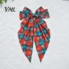 Christmas Tree Hair Ornaments Large Bow for Women Girls, Decorative Clip with Classic Holiday Snowflake Plaid Ties Prints, Elegant Long Tail Barrettes