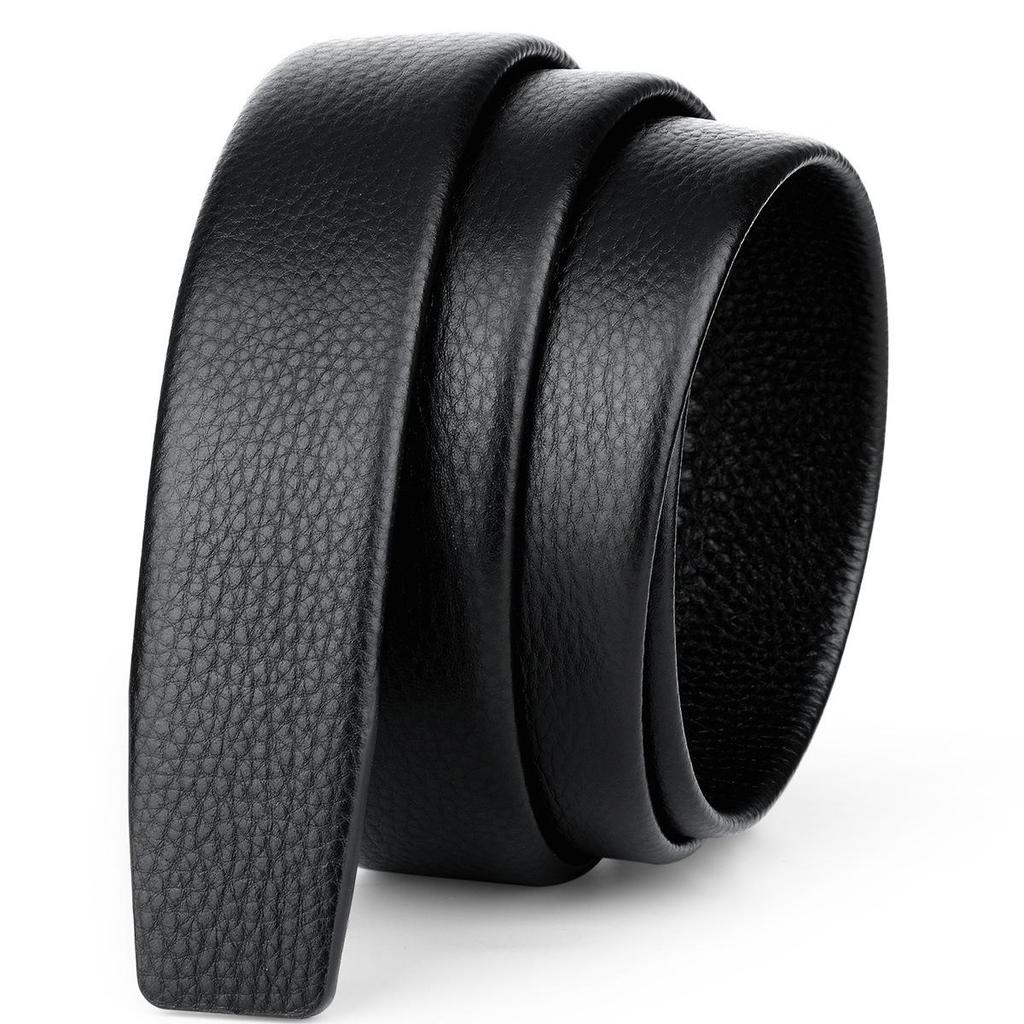 Men's Genuine Leather Automatic Buckle Belt Strap - Cowhide Lychee Pattern Headless Design