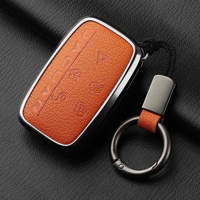 Aluminiumlegierung Ziegenleder Auto Schlüsselhülle Abdeckung für Jaguar JLR XF XJ XE XJL XFL I-PACE E-PACE F-Pace Auto Schlüsselhülle Schutz Fob