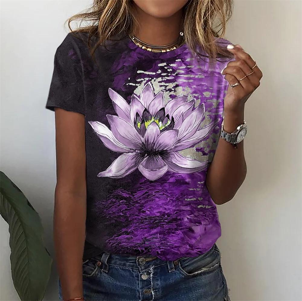 3D Flower Printing T-shirt For Women's Summer Tops Tees Fashion Casual Female T Shirt Oversized Y2k Woman Gilrs Clothing