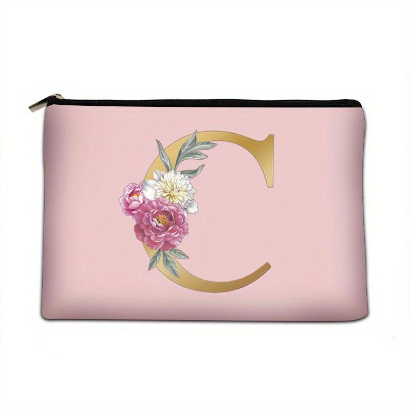 Flower  Letter Print Zipper Storage Bag  Lightweight Versatile Pouch Trendy Clutch Bag