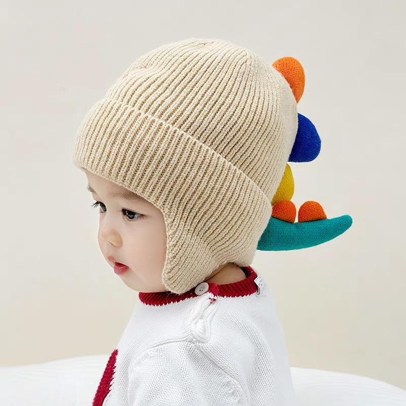 Winter Warm Baby Ear Protection Hat 3D Dinosaur Kids Earmuffs Cap Cartoon Toddler Woolen Knitted Hats 2-6 Years Children Beanie