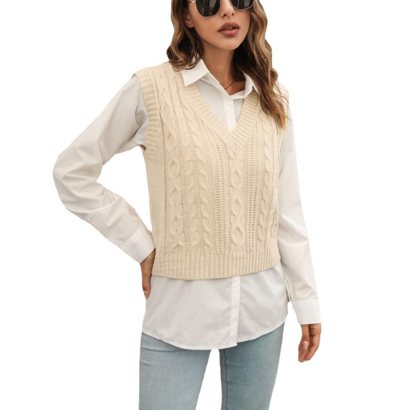 Dame S Drejet Strikket Vest Sweater Til Efterår Vinter