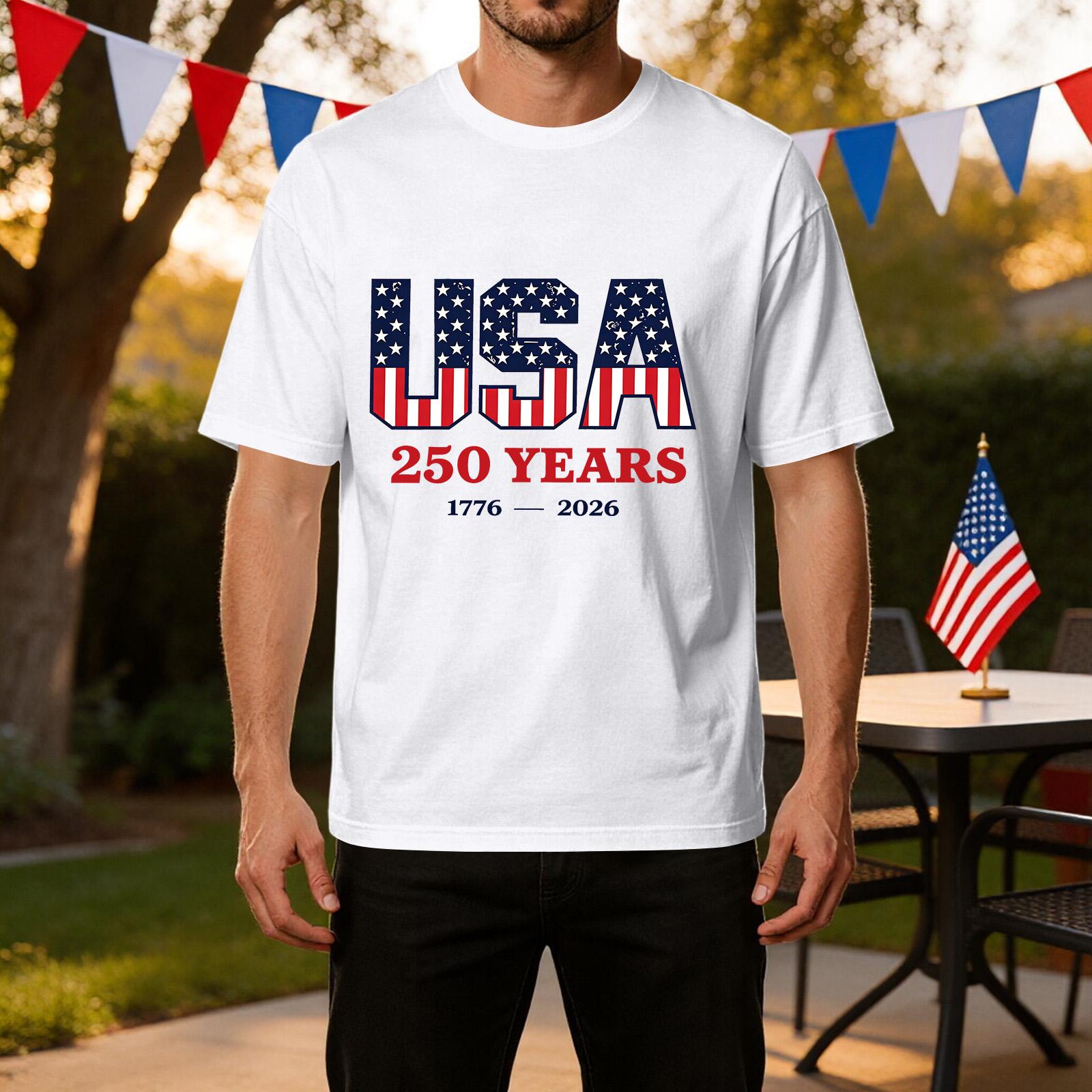 

Men s Casual Short Sleeve T Shirt USA 250 Years 1776 2026 Printed Lightweight Breathable Summer Tee for Outdoor Activities XL білий
