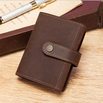 Crazy Horse Leather Men Wallets Vintage Short Natural Cowhide Wallet Card Holder Simple Solid Color Hasp Purse