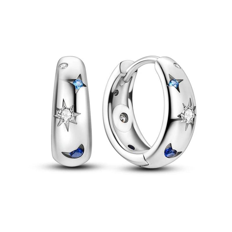 New 925 Sterling Silver Star Moon Earrings for Women Sparkling Zircon Ear Studs Luxury Romantic Fine Jewelry Gift for Girl