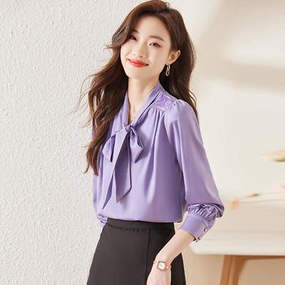 Women's Chiffon Bow Long-Sleeved Shirt