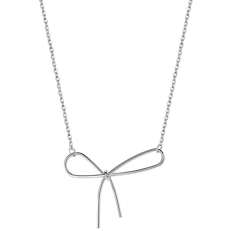 Women's Simple Cold Style Bow Pendant Clavicle Necklace - 925 Sterling Silver, Summer Jewelry