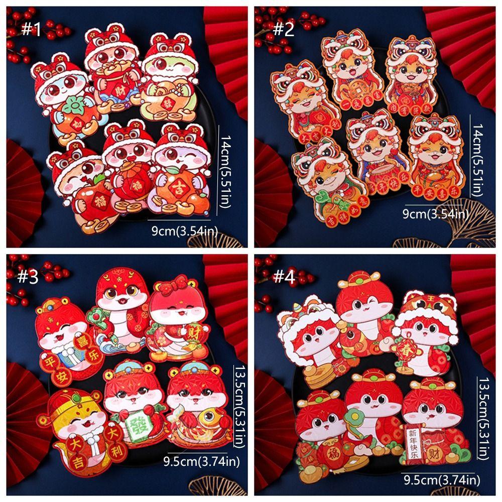 6pcs Traditional 2025 Snake Year Red Envelopes Laser Good Lucky Red Packets  Wedding Birthday