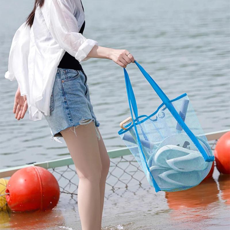 Mesh Beach Shopper Bag For Women Large Capacity Travel Shoulder Bags Grocery Picnic Tote Simple Design Organizer Case