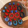 Retro Hong Kong Red Color Block Exaggerated Luxury Dangle Earrings - 2025 Vacation Style