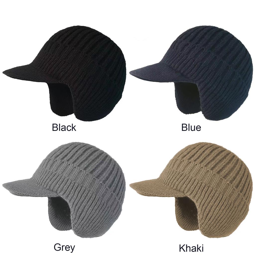 Men Women Winter Warm Knitted Beanie Ear Flap Fleece Lined Short Brim Skullies Cap Outdoor Ski Cycling Cold Weather Earmuff Hat
