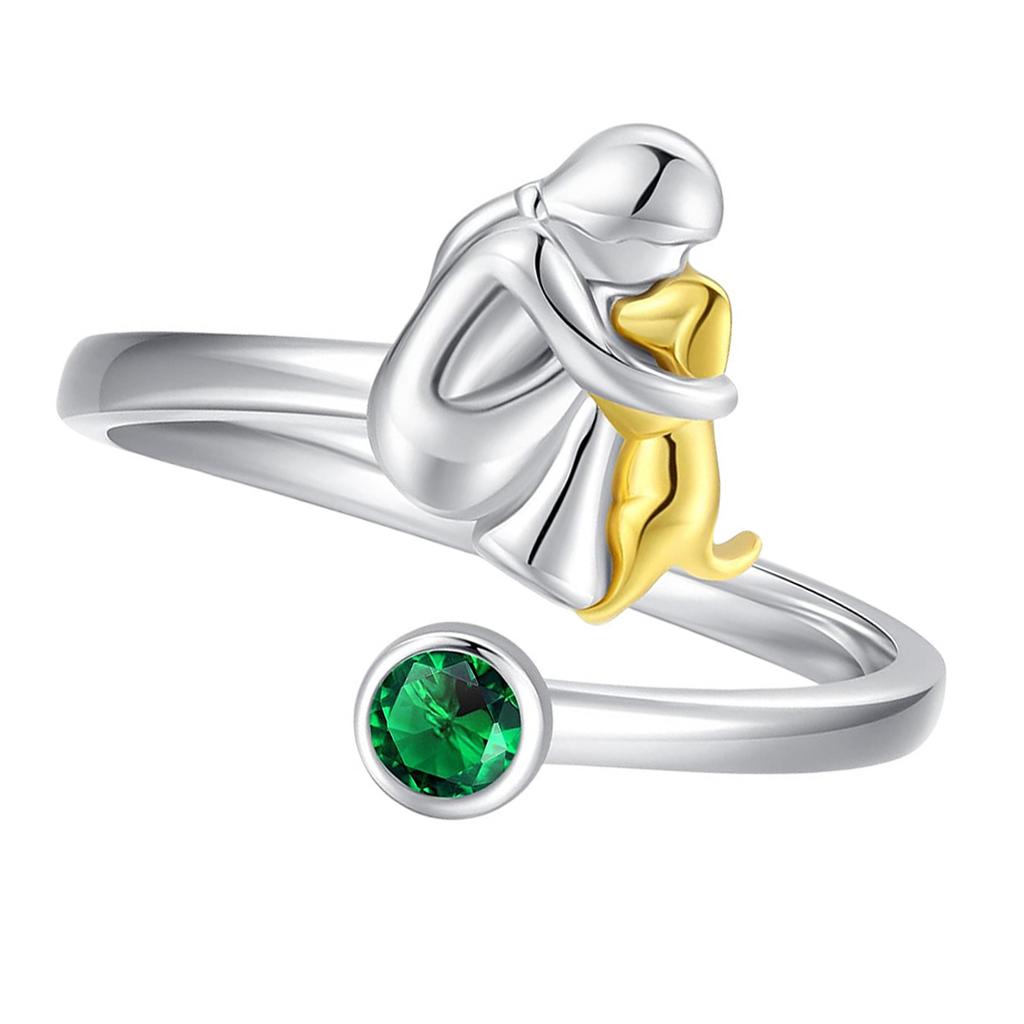 Open Heart Rings Symbolizing Love and Companionship Girl and Dog Designs Resizable Electroplated Jewelry