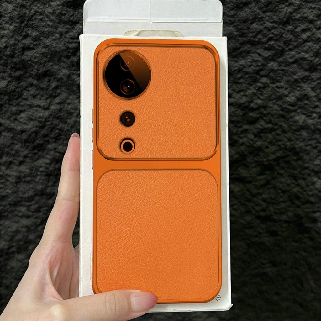 Premium Executive Leather Case for Vivo V40 Pro Large Window Lens Protector Cover