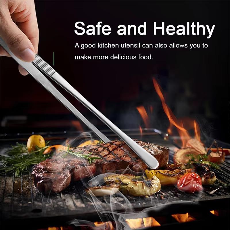 Camping BBQ Tweezers 12inch Kitchen Tweezers Heavy Duty Stainless Steel Cooking Tweezers For Grilling BBQ Seafood JT499