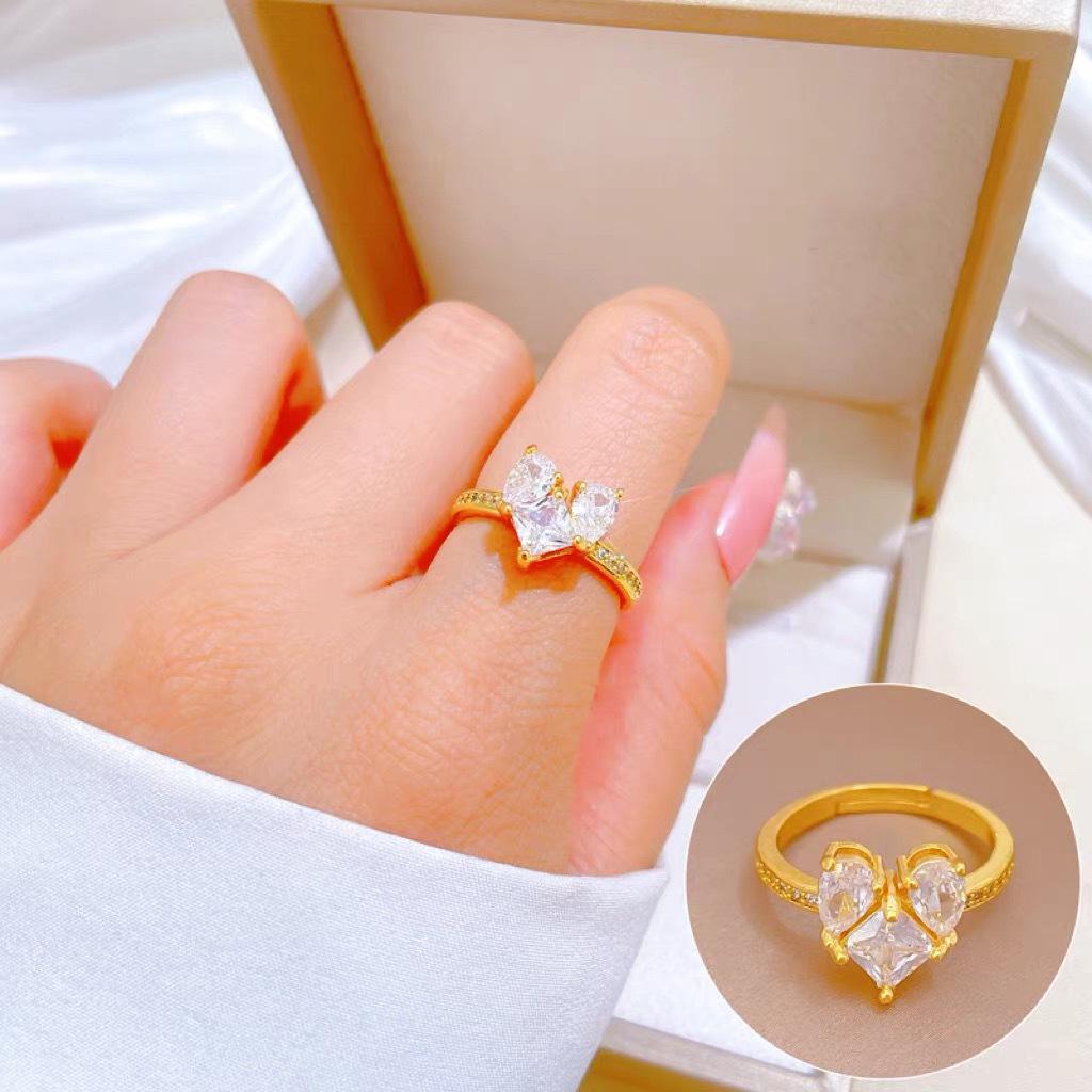 Micro-Inlaid Zircon Fashion Open Ring - Adjustable Luxury Index Finger Jewelry for Women