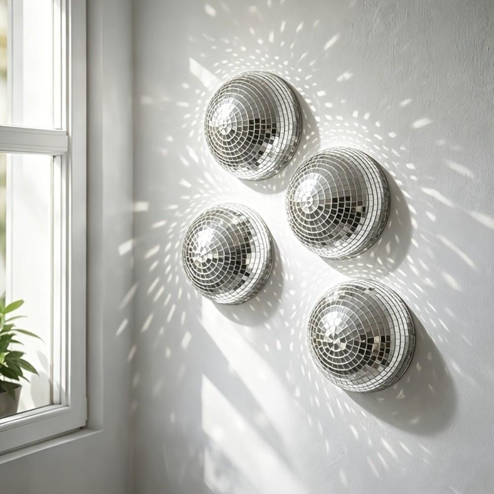 5 Pezzi Specchio Metallico Palla da Discoteca Arte da Parete Semicerchio a Cupola Decorazione da Parete Disco Soggiorno