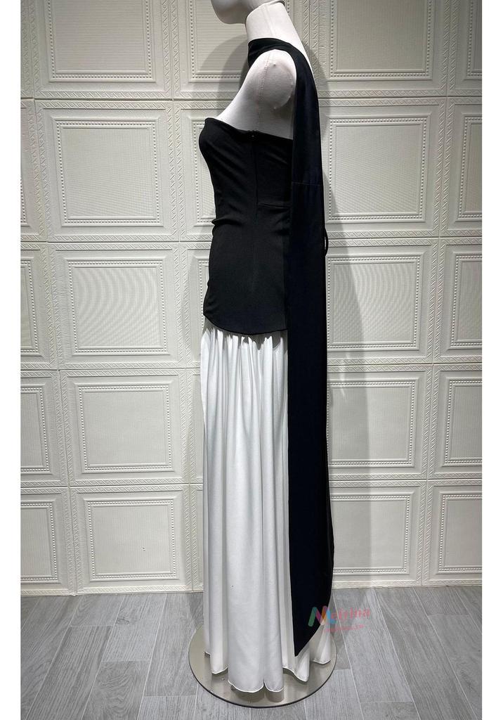Vestido de mujer sin tirantes, sin espalda y con abertura, estilo europeo y americano, 2025 - Sexy, Color liso, Abertura alta, Vestido largo