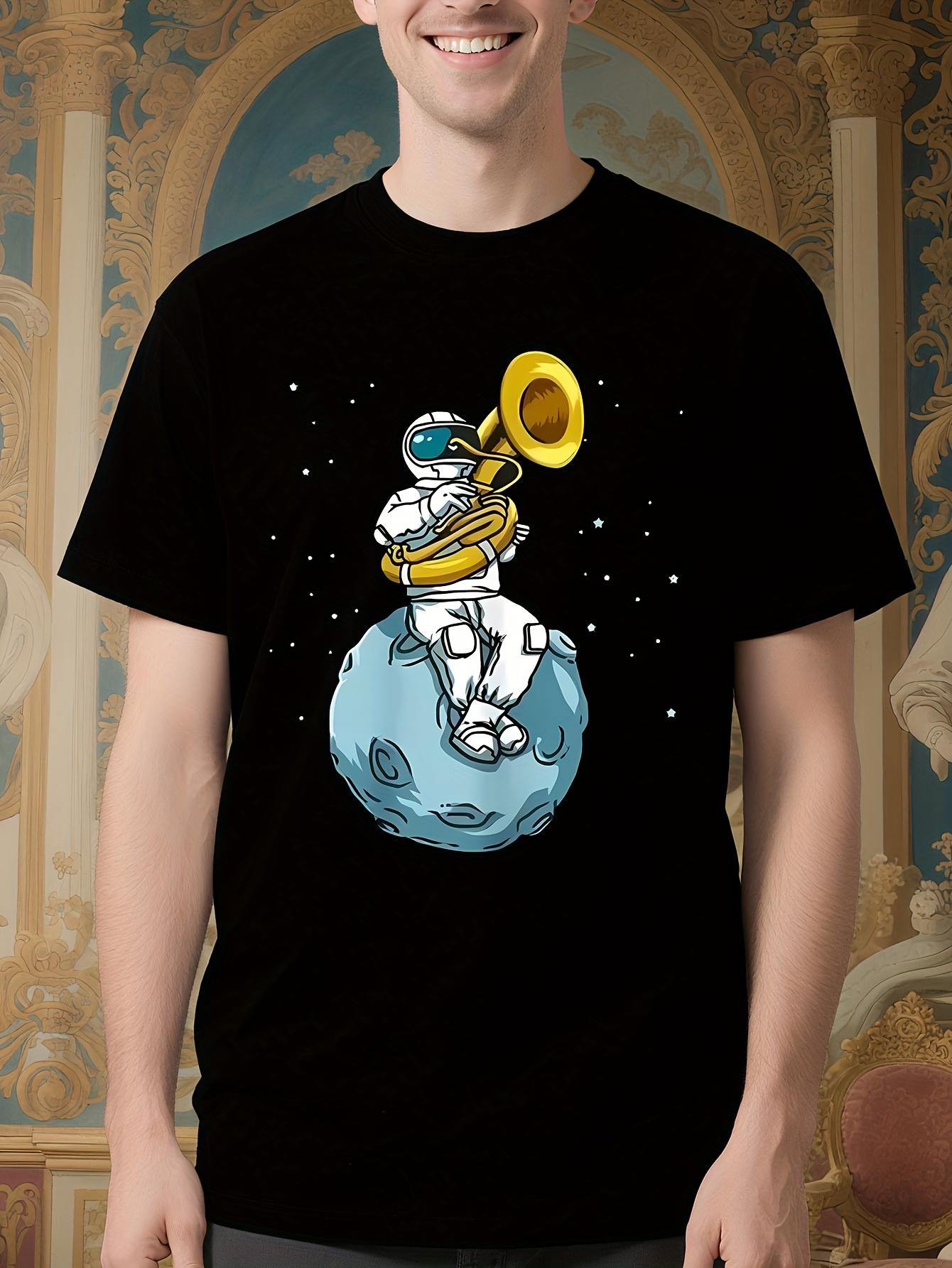 Astronaut Sousaphone Print Tshirt - 100% Cotton Casual Cr... S