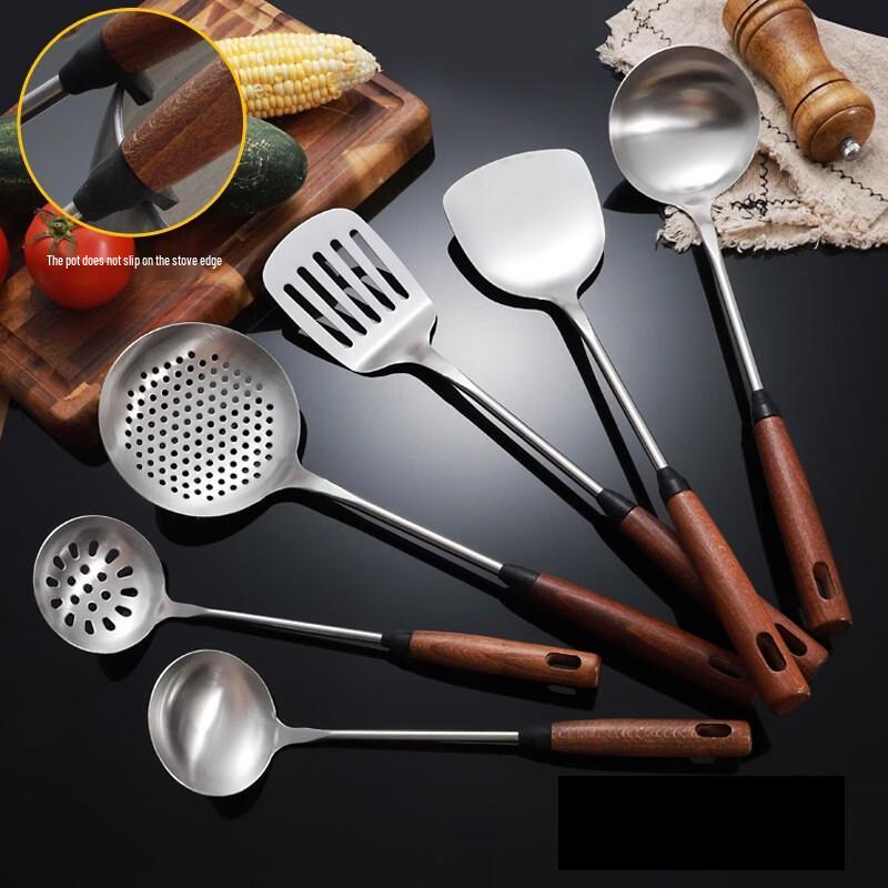 Wutuo 3-Piece Stainless Steel & Walnut Silicone Frying Spatula Set