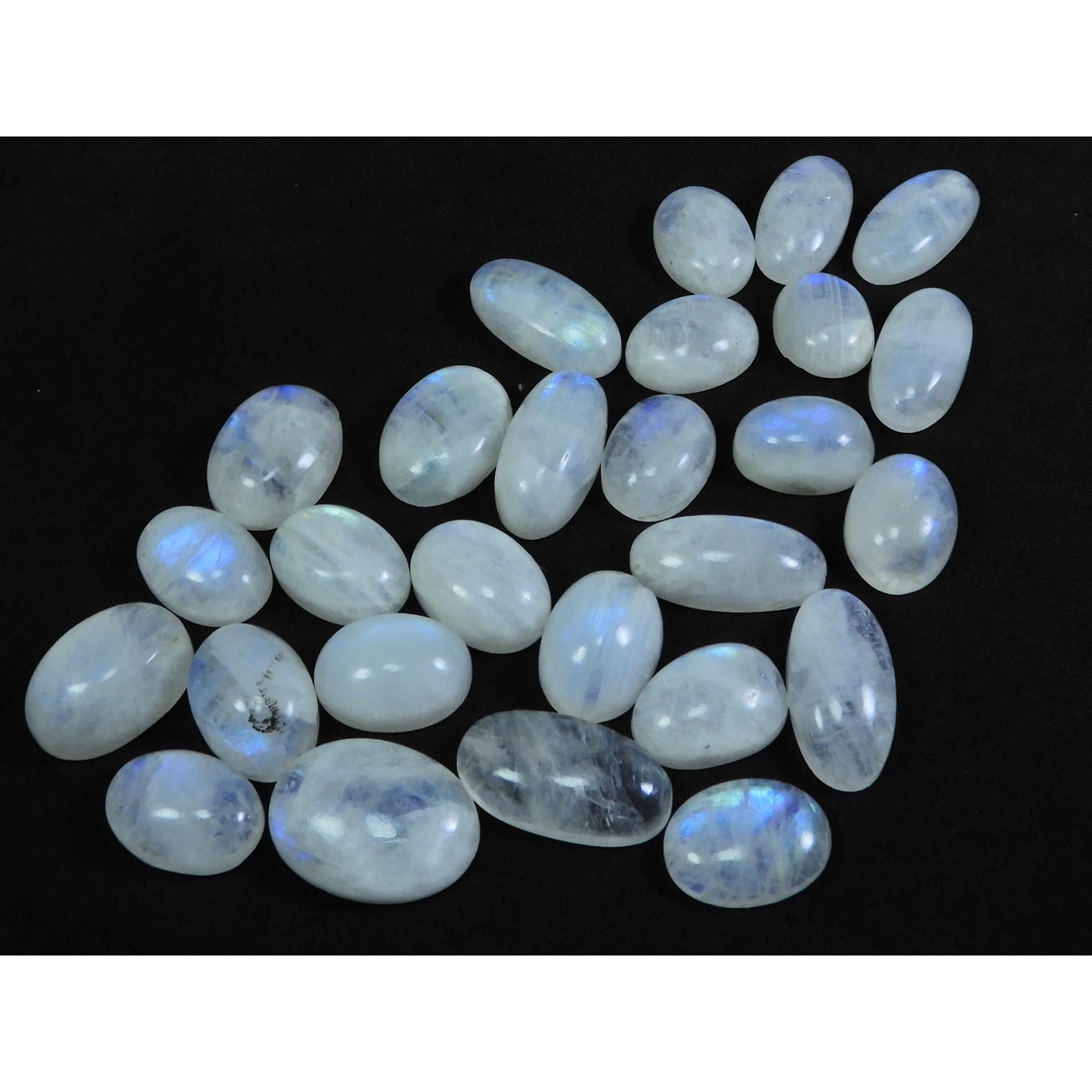 

09x11-13x17MM Natural Rainbow Moonstone Oval Cabochon 26Pcs Gemstone 268Cts. C-27