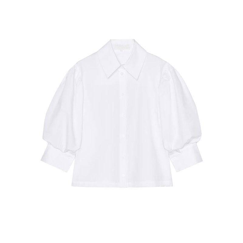 Summer New Product Women's Clothes Minimalist Style Cotton Blended Poplin Puffy Short Sleeve Lapel Shirt Tops 2731082
