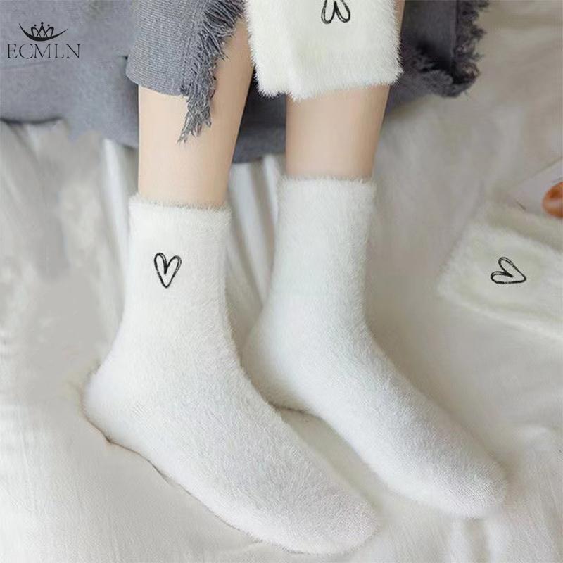 Women's Mink Velvet Socks Mid-tube Autumn and Winter Plush Thickened Socks Furry Love Black and White Sleep Plush Socks
