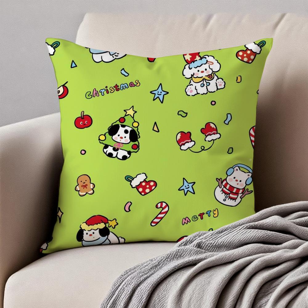 Christmas Dog Cushion Cover Pillowcase Antidustmite Invisible Zipper Short Plush Sofa Cushion