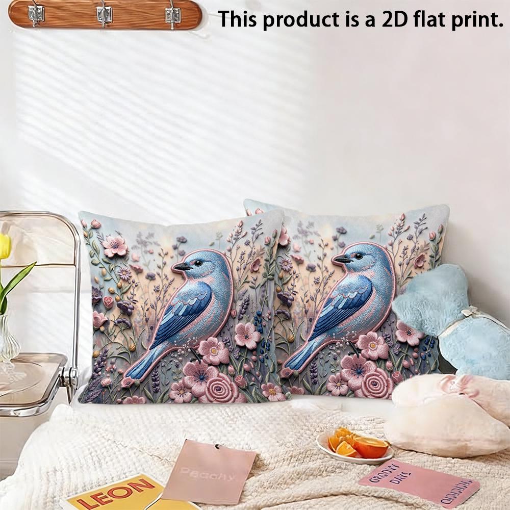 2pcs Throw Pillow Covers 18x18 Inch Vintage Bluebird Floral Print Decorative Pillowcases for Couch Bedroom Living Room