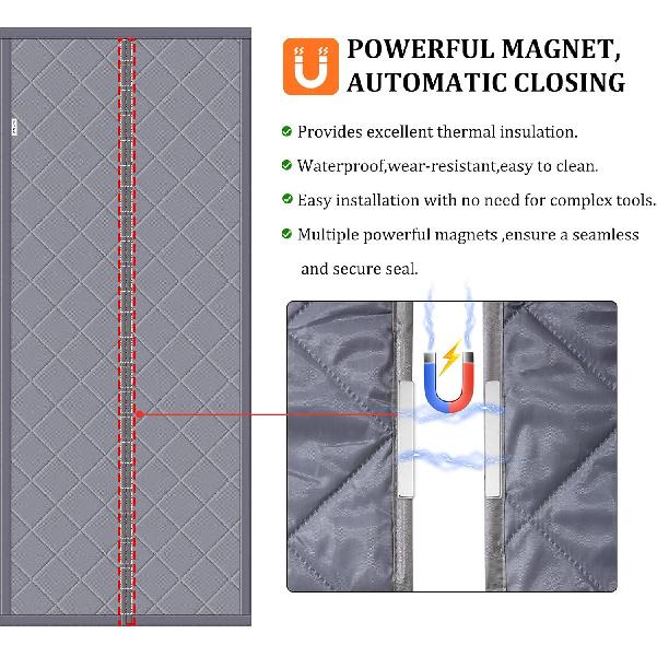 Magnetic Thermal Insulated Door Curtain for Winter Fits Door Size 36" x 82" Temporary Thermal Insulation Door Cover Upgraded Thicker Oxford Cloth