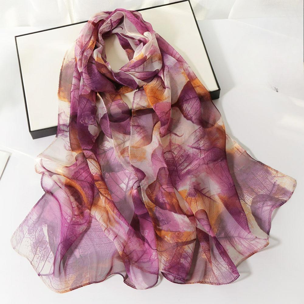 Fashion Thin and Long Printed Silk Scarf Sunscreen Scarf Simulation Silk Decoration Sunscreen Silk Scarf Women Spring and Summer