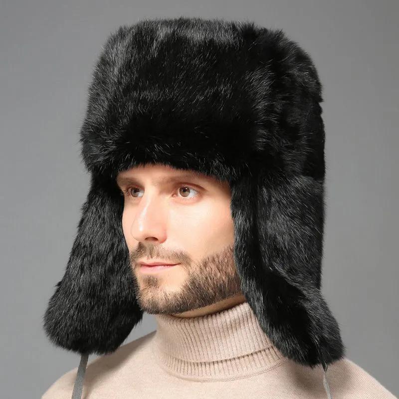 WTEMPO Męskie zimowe czapki bomberowe ze sztucznego futra na zewnątrz wiatroodporne, chroniące przed zimnem, pluszowe, ciepłe, z ochroną uszu, wyściełane bawełną