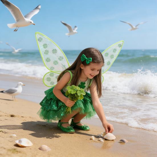 Aripi de Fluture cu Trifoi LED pentru Sf. Ziua Sfântului Patrick Curele Reglabile și Moduri de Lumină Programabile Costum pentru Spectacol pe Scenă Recuzită pentru Petrecere Festivă de Dans