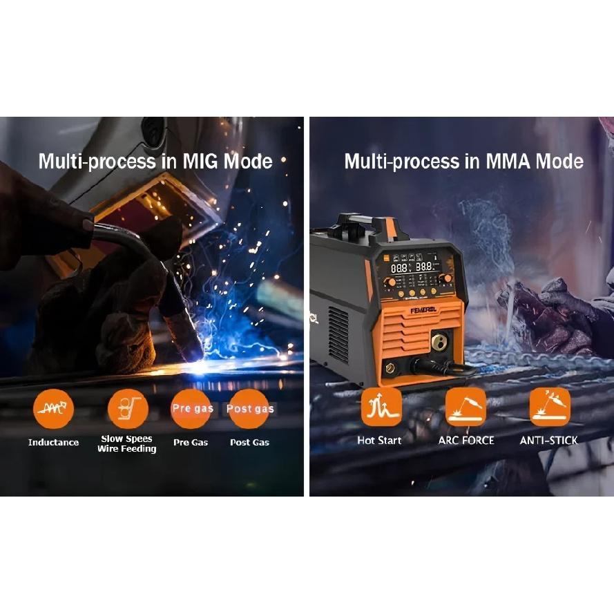 FEMEROL 6 In 1 Gas MIG Gasless Flux Core Stick Lift TIG Spot Welding Spool Gun Compatible Aluminum Welding Machine 110V/220V
